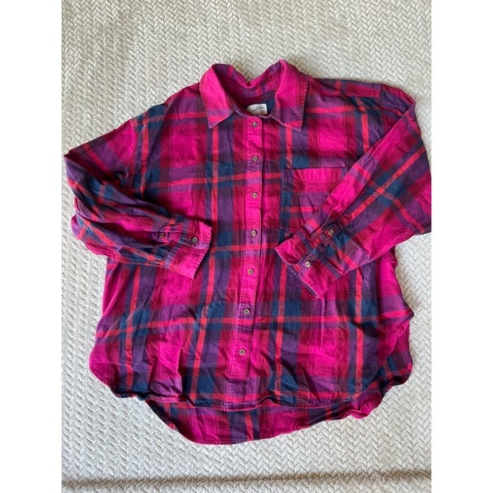 Universal Thread Pink Purple Plaid Flannel Button Down Shirt XXL